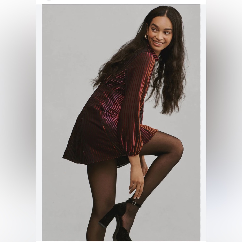 By Anthropologie long sleeve cutout tunic multicolor mini dress size 14